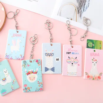 

Newset Lovely Alpaca Fashion Plastic Bank Credit Card Holder Women Travel Card Cover PVC Bus Id Card Case Holders With Keychain