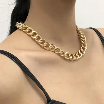 2021 Fashion Big Necklace for Women Twist Gold Silver Color Chunky Thick Lock Choker Chain Necklaces Party Jewelry 1