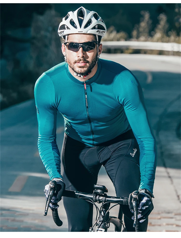 Santic для мужчин с длинным рукавом Майки для велоспорта комплект весна осень MTB дорожный велосипед Топ Джерси с 4D мягкие светоотражающие узкие брюки, штаны