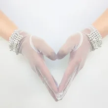 Элегантные прозрачные женские свадебные перчатки из тюля длиной до запястья с жемчугом для свадебного платья перчатки для пальцев ST328