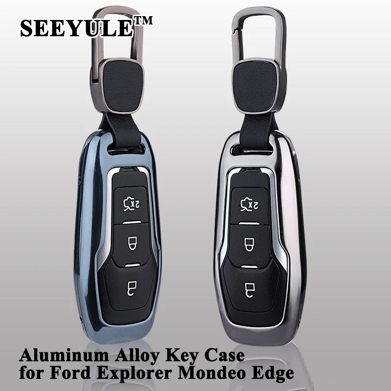 

1pc SEEYULE Aluminum Alloy Car Key Case Shell Deluxe Sporty Remote Key Cover Protector Accessories for Ford Explorer Mondeo Edge