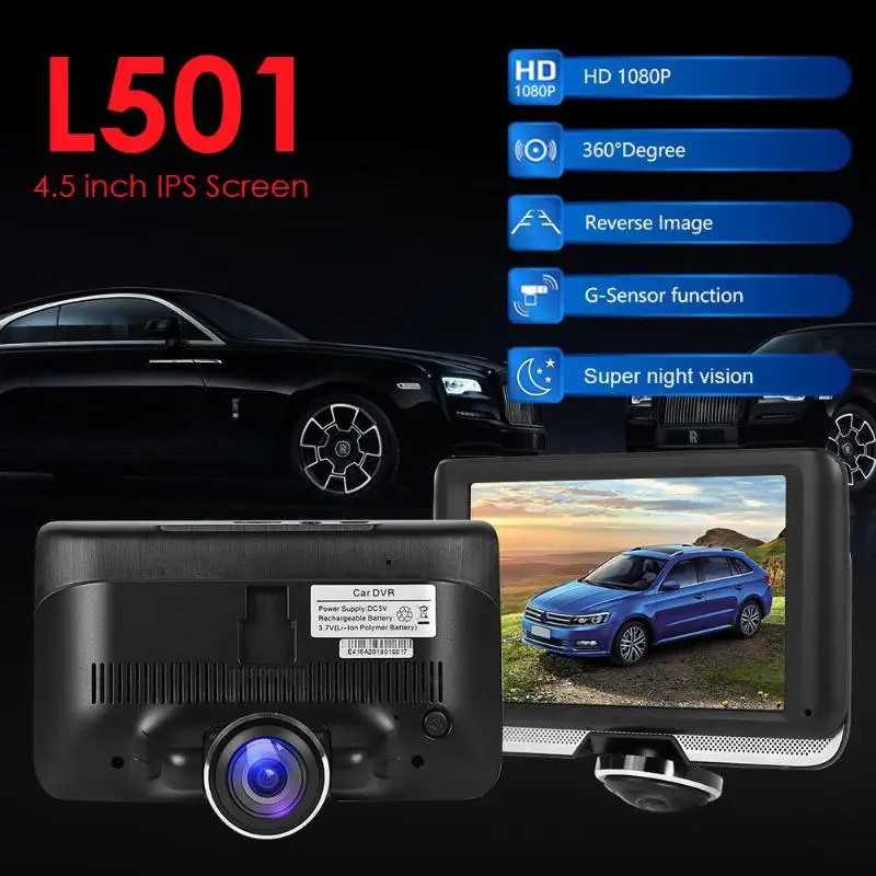 4,5 дюймов HD 360 градусов экран панорамный Автомобильный видеорегистратор Камера с двумя объективами ночное видение рекордер G Датчик заднего вида мониторинг парковки