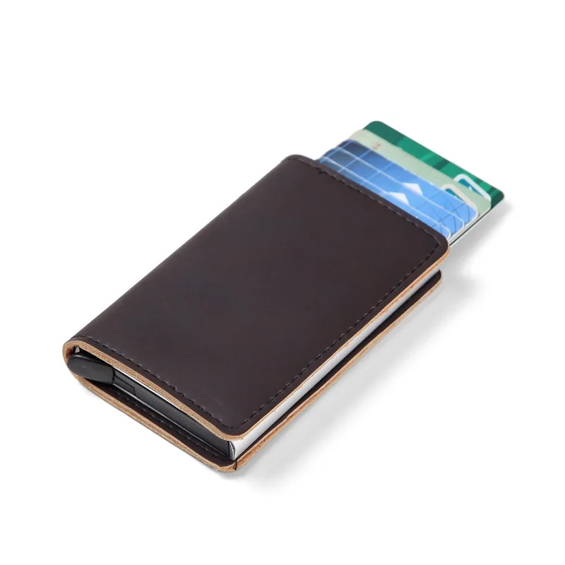 maroon Мужской металлический кошелек RFID двойной алюминиевый кошелек кожаный кредитный держатель для карт автоматический всплывающий Противоугонный кошелек Бизнес ID держатель для карт - Цвет: maroon