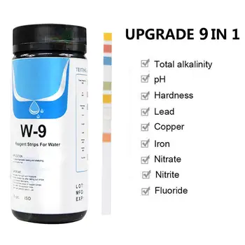 

100 Pieces Water Test Strip 9-in-1 Drinking Water Test Strips for Checking Water Quality Test Aquarium Fish Tank Swimming Pool