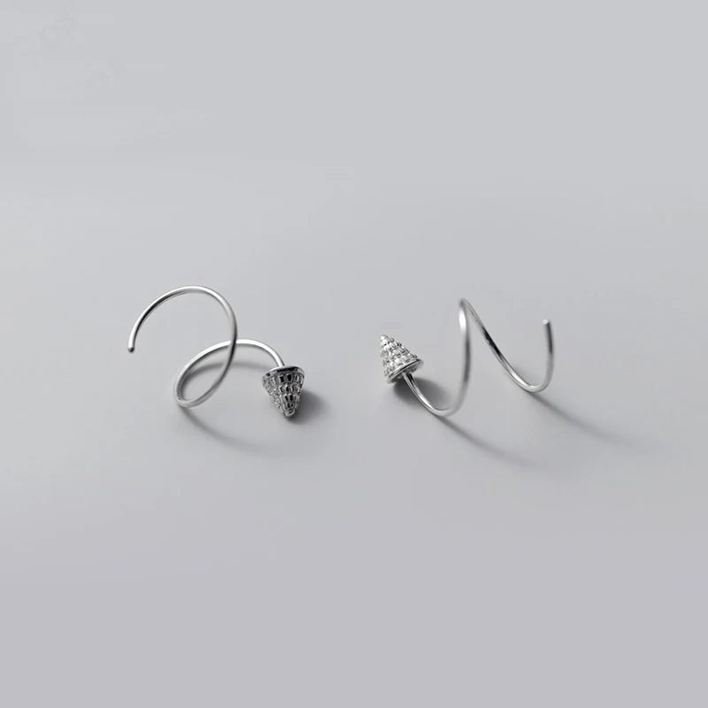 

Real 925 Sterling Silver Cone Spiral Earrings Cute Geometric Stud Earring Fine Jewelry for Women