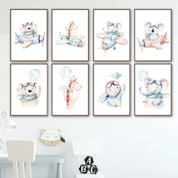 

Elephant Giraffe Bear Koala Airplane Balloon Wall Art Canvas Painting Nordic Posters And Prints Wall Pictures Kids Room Decor