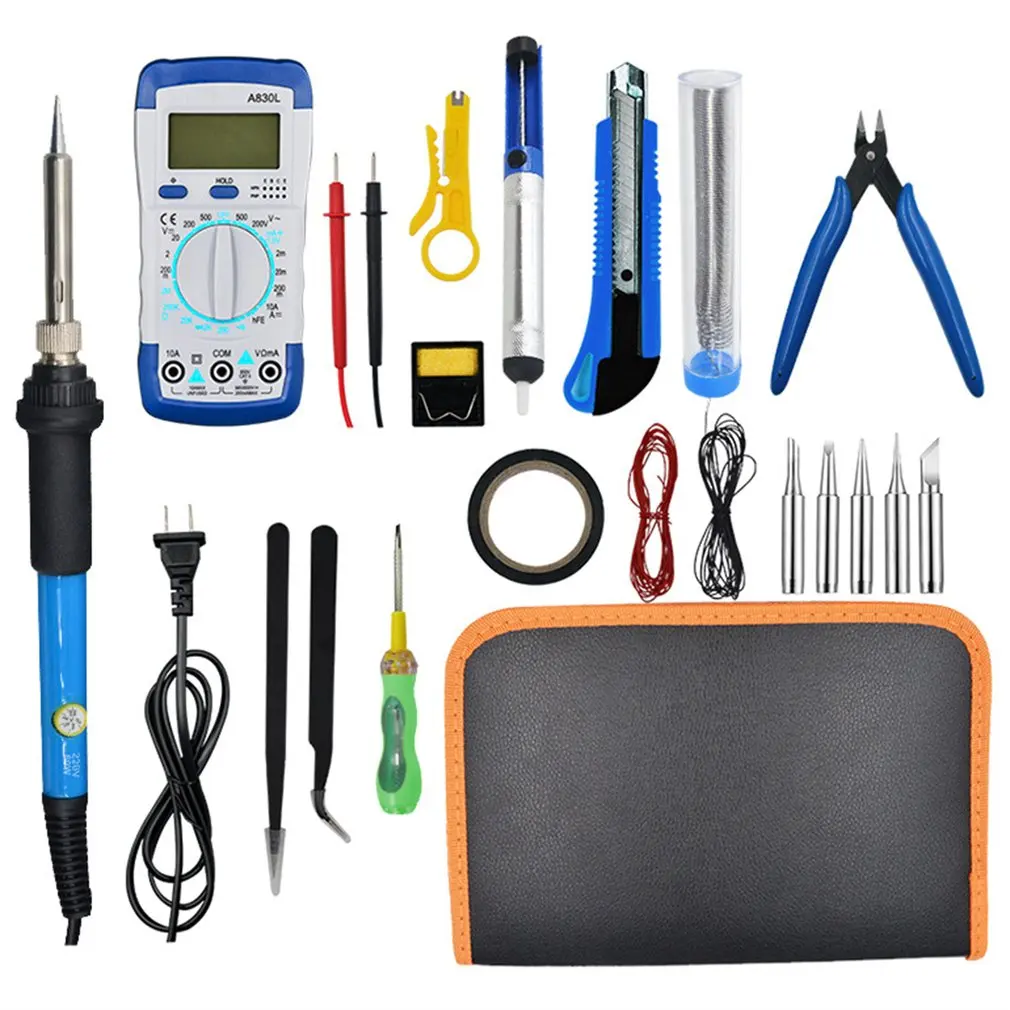 

21PCS 60W Adjustable Electric Soldering Iron Kit Inner Heat Welding Solder Pencil Repair Tool Pen with A830L Multimeterdiscount
