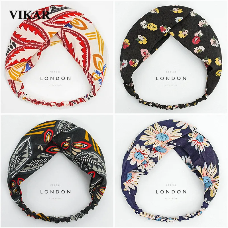 VIKAR Vintage New Floral Print Knot Hair Accessores For Women Fashion Bands Headbands Bohemian Style Headwear Headband 2020 |