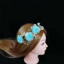 Популярная Корейская Роскошная блестящая голубая 3D Цветочная повязка на голову, свадебные Стразы, тиара для женщин, гребень для волос, аксессуары, ювелирные изделия