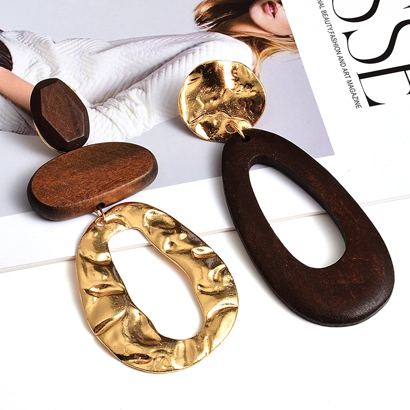 New Arrival Irregularly shaped wooden earring Statement Big Drop Earrings Fashion Trend Fine Jewelry Accessories For Women