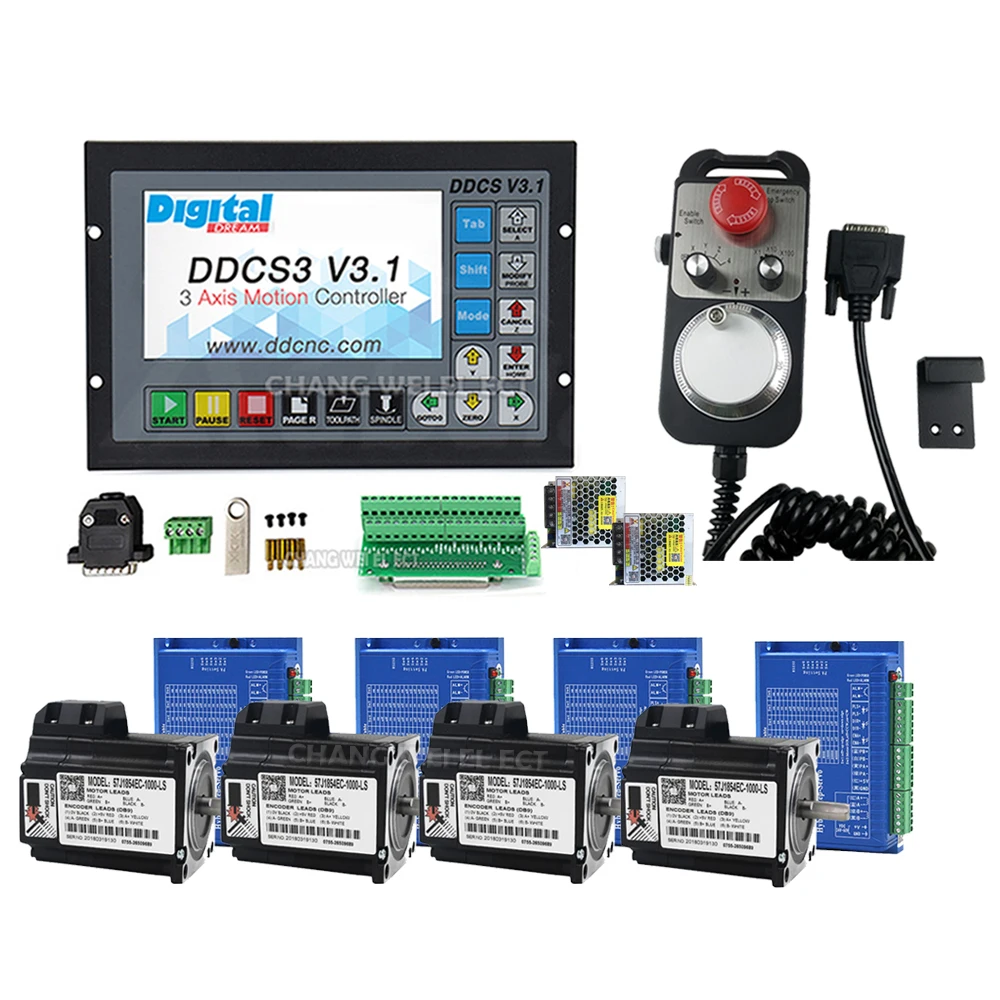 

New Mach3 Cnc Controller Kit Ddcsv3.1 3-axis/4-axis Jmc57 Closed-loop Stepper Motor Driver 57j1854ec-1000+ 2hss57 4-axis Mpg
