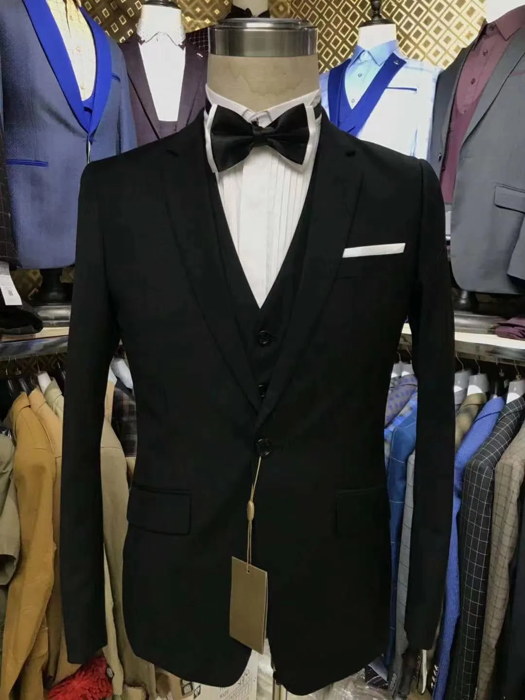 2021 Tailor made Black Wedding Suit for men slim fit 3 piece customized business formal Party suits man Prom Tuxedo Blazer pants