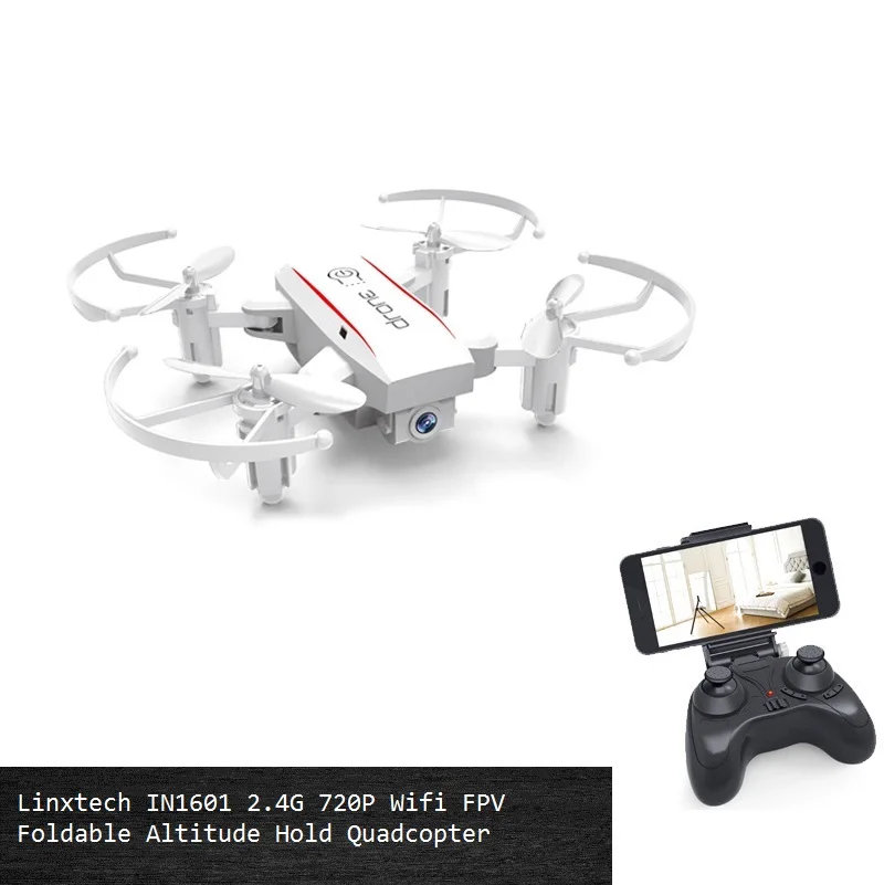 Linxtech IN1601 480P 720P Мини Радиоуправляемый Дрон с камерой Wifi FPV складной Квадрокоптер с удержанием высоты Радиоуправляемый вертолет игрушки - Color: White 720P Camera