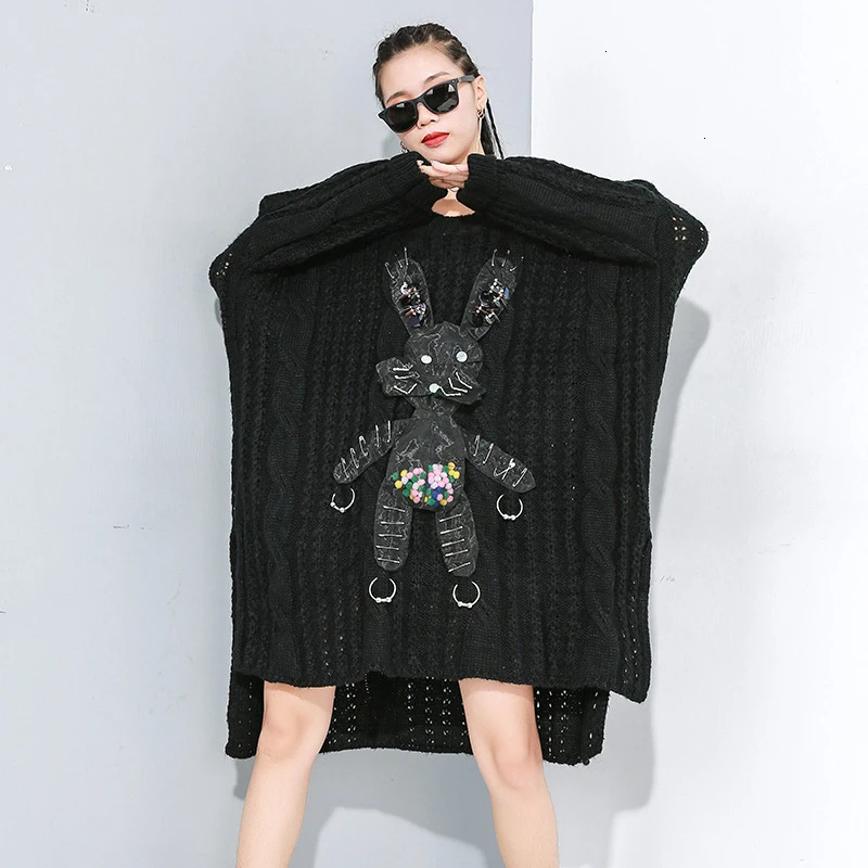 Best Price Black Big Size Symmetrical Knitting Sweater Loose Fit Round Neck Long Sleeve Women Pullovers New Fashion Spring 2020 1N20 Best Price Black Big Size Symmetrical Knitting Sweater Loose Fit Round Neck Long Sleeve Women Pullovers New Fashion Spring 2020 1N20
