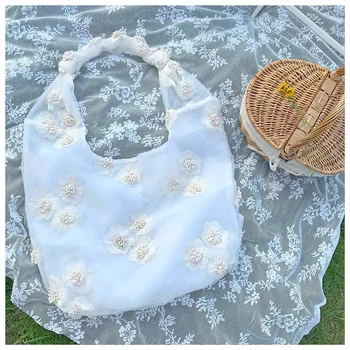 

Lace Fairy Large Capacity Cloth Bag Three-dimensional Flower Embroidery Retro Style Shoulder Bag Shopping Bag Women Bag BA160