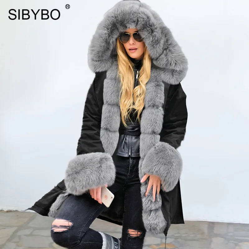 SIBYBO меховой воротник с капюшоном женская зимняя парка пальто модное плотное хлопковое пальто с длинными рукавами женские карманы теплые длинные женские топы