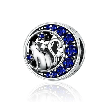 

MOWIMO Moon Stars Long Tail Cat Beads 925 Sterling Silver Bead Fit Original Silver DIY Bracelet Charms Jewelry Making BKC1204