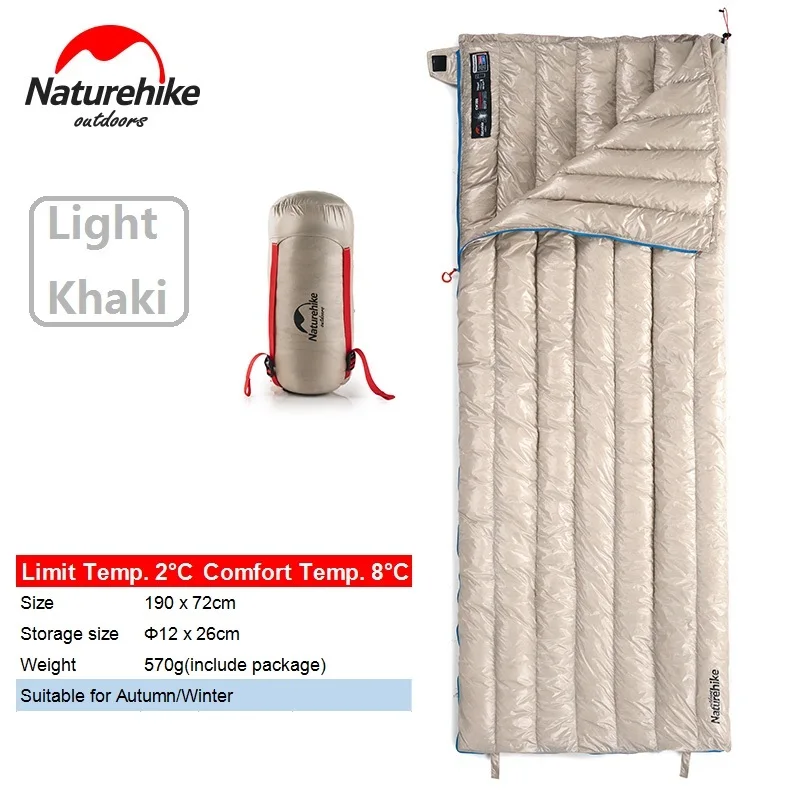 Naturehike 200x80cm 190x72cm Large Ultra Light Down Winter Sleeping Bag Adult Outdoor Camping Goose Down Sleeping Bag Keep Warm - Цвет: Khaki 190x72cm