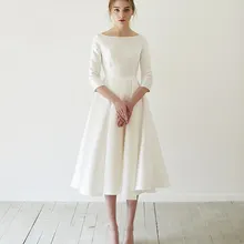 Новые простые свадебные платья из атласа длиной до середины икры с рукавом abendkleider matrimonio vestidosde novia robe-de-mariee прямые поставки из Китая