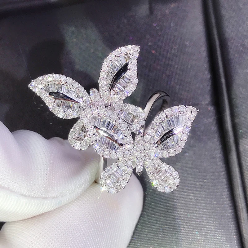 Изысканные женские кольца с двумя кристаллами в виде бабочки, серебряное кольцо на кончик пальца, модные свадебные украшения, аксессуары