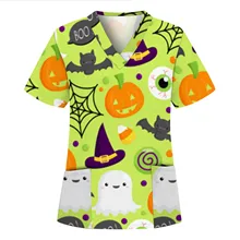  Women Nursing Uniform Halloween Short Sleeve V-neck Tops Working Uniform Blouse Uniforme Enfermera Mujer Nurse Accessories 