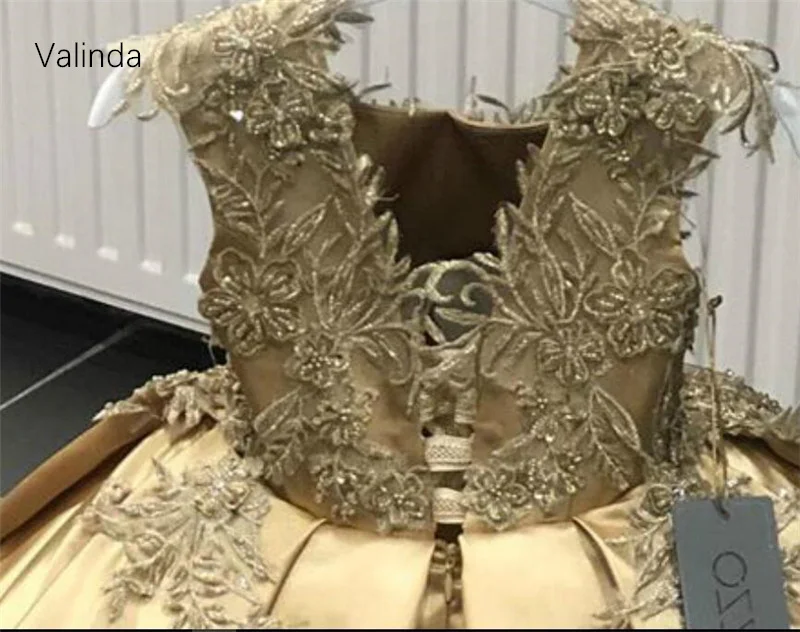 2023 Gold Ballkleid Mädchen Kleider für Festzug Geburtstags feier Kinder Couture