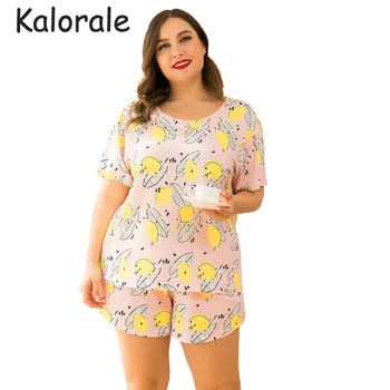 

Large Size Homewear Set Cotton Pajamas Women's Summer Short-Sleeved Shorts Cotton Lemon Print Homewear