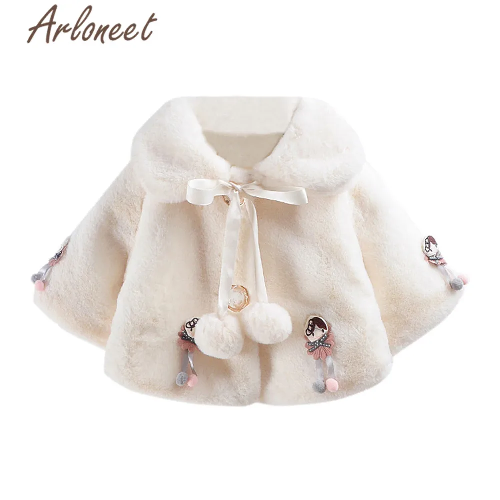 ARLONEET Cartoon Coats Baby Girls Warm Winter Thick Coat Bow Hairball Outerwear Cotton Cloak Toddler Baby Coat Girls Outerwear - Цвет: Белый