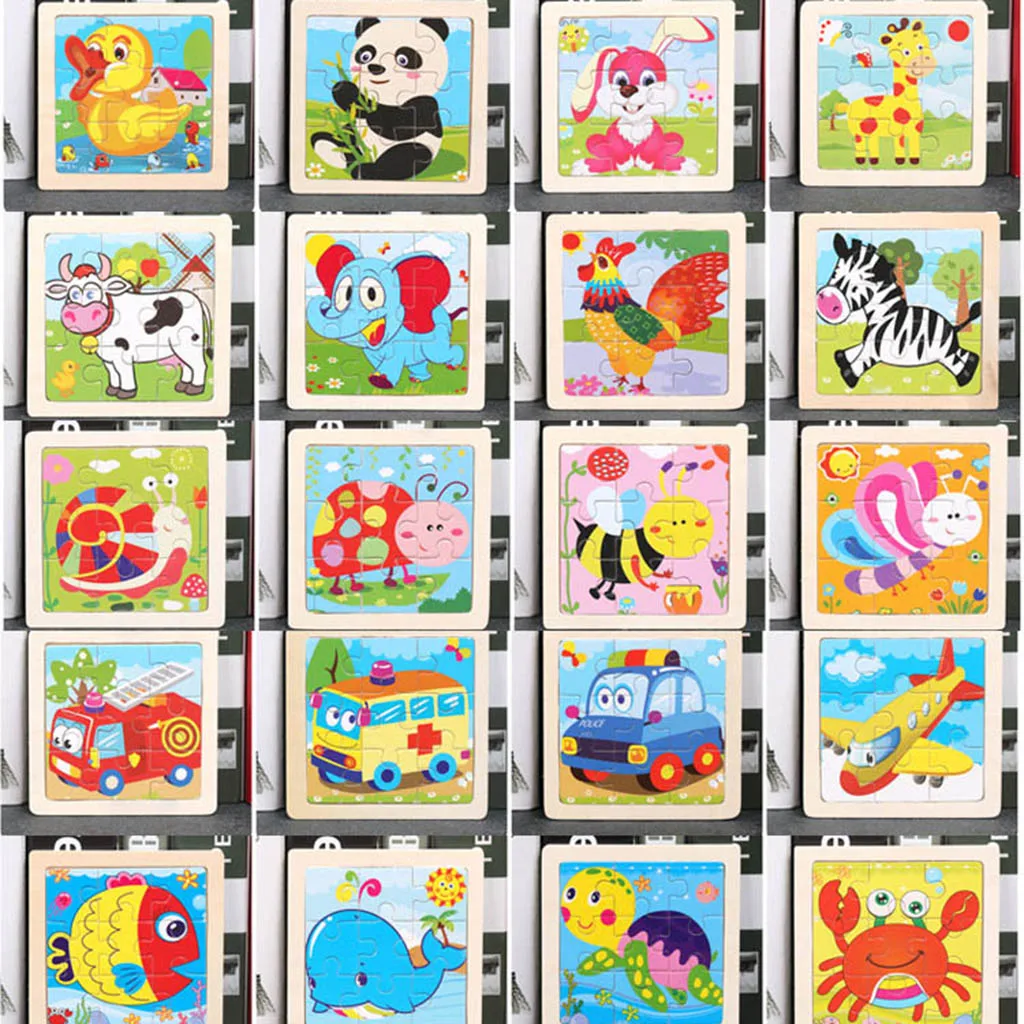 Jigsaw Wooden Puzzles Brain Teaser For Toddlers Kids Toys 9pcs -Animals