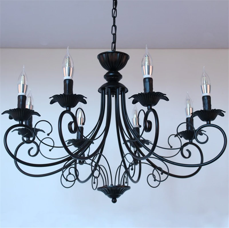 Classic Europe Wrought Iron Chandelier Lighting Retro Lamp Creative Bar Living Room Chandelier Black Beige Metal Vintage Fixture crystal ceiling lights