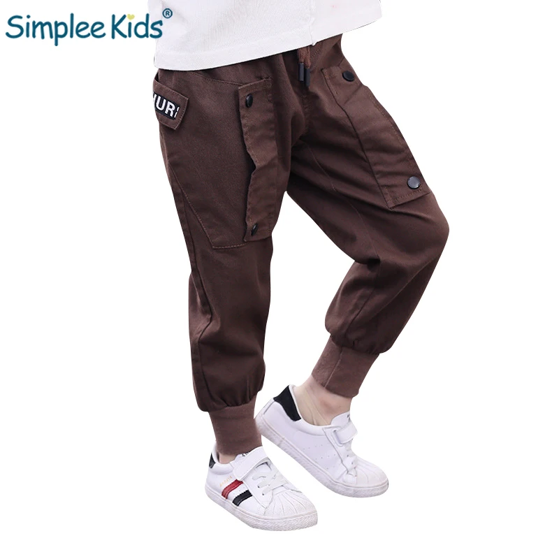 Simplee/детские штаны для мальчиков однотонные черные коричневые брюки-карго патч