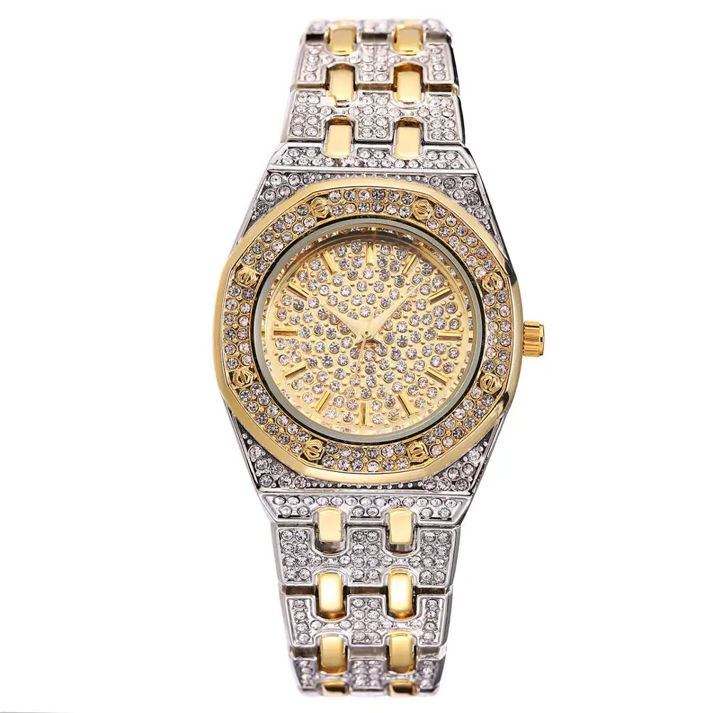 Reloj de lujo dorado para mujer - Reloj de diamantes de imitación  resistente al agua Pulsera de acero inoxidable Blanco