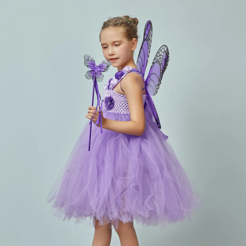 Lavander Flower Girl Tutu Dress Birthday Wedding Jr. Bridesmaid Tulle Dress Monarch Butterfly Kids Dance Recital Ball Gown (2)