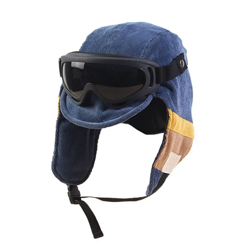 Cute Ski Goggles Cap with Windshield Thermal Winter Trapper Hat Windproof Warm Y1QE