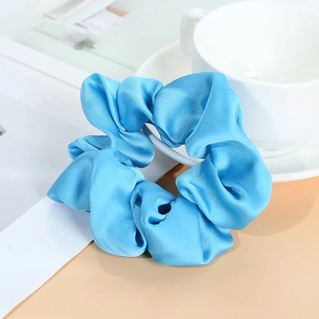 Light blue Атласные резинки для волос женские эластичные резинки для волос головные уборы для девушек яркий цвет Шелковый конский хвост держатель аксессуар для волос# L - Цвет: Light blue