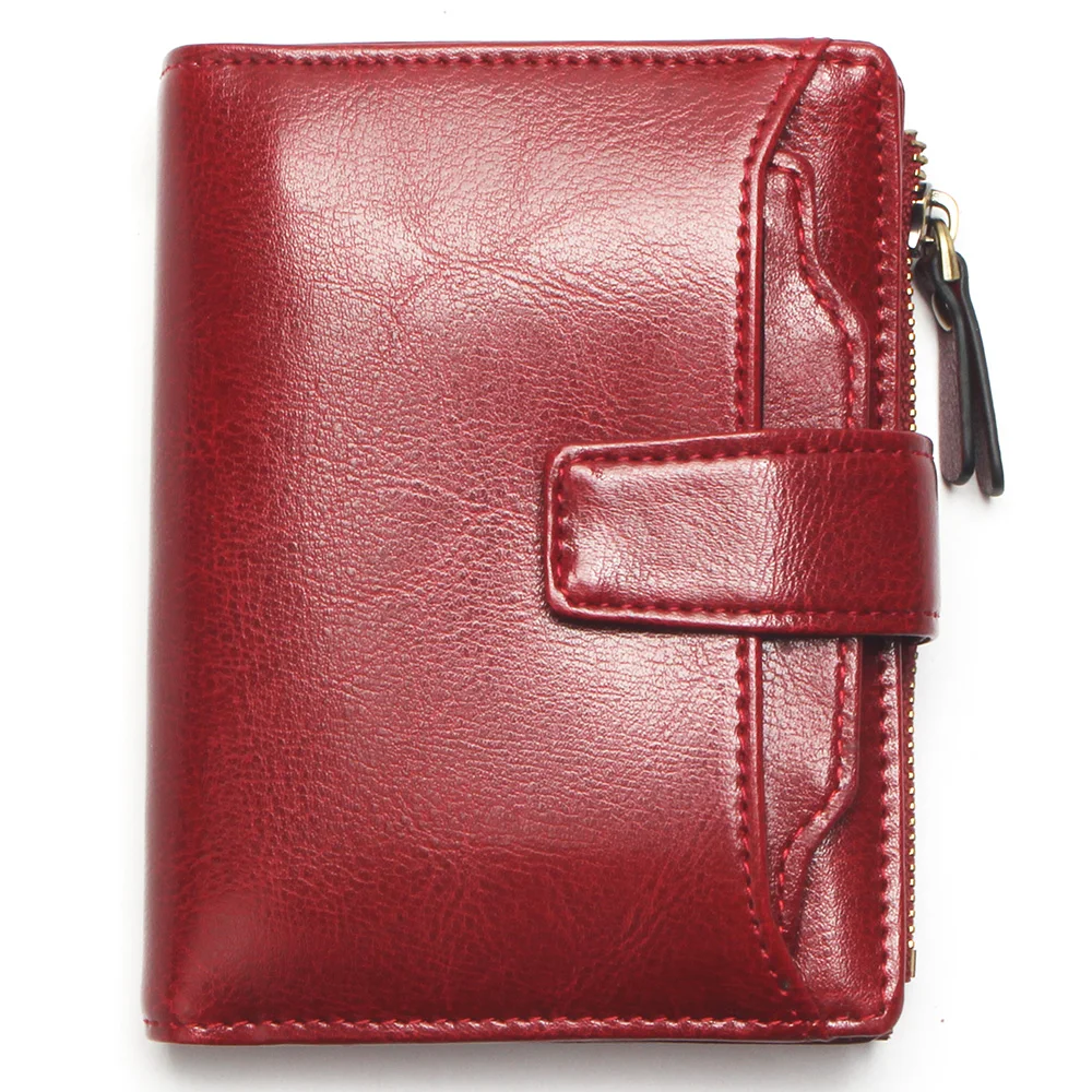 Lady Fashion Oil Waxed Wallet Smooth And Soft 100% Genuine Leather Wallet Red Multi-Function Card Holder Women's Wallet Lady Fashion Oil Waxed Wallet Smooth And Soft 100% Genuine Leather Wallet Red Multi-Function Card Holder Women's Wallet