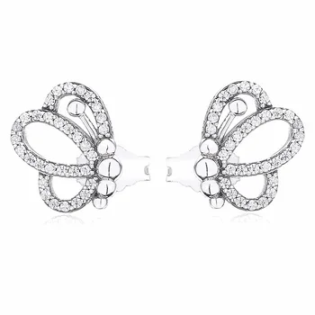 

Authentic 925 Sterling Silver Earring Openwork Cute Butterfly Earrings With Crystal For Women Wedding Gift Fine Jewelry