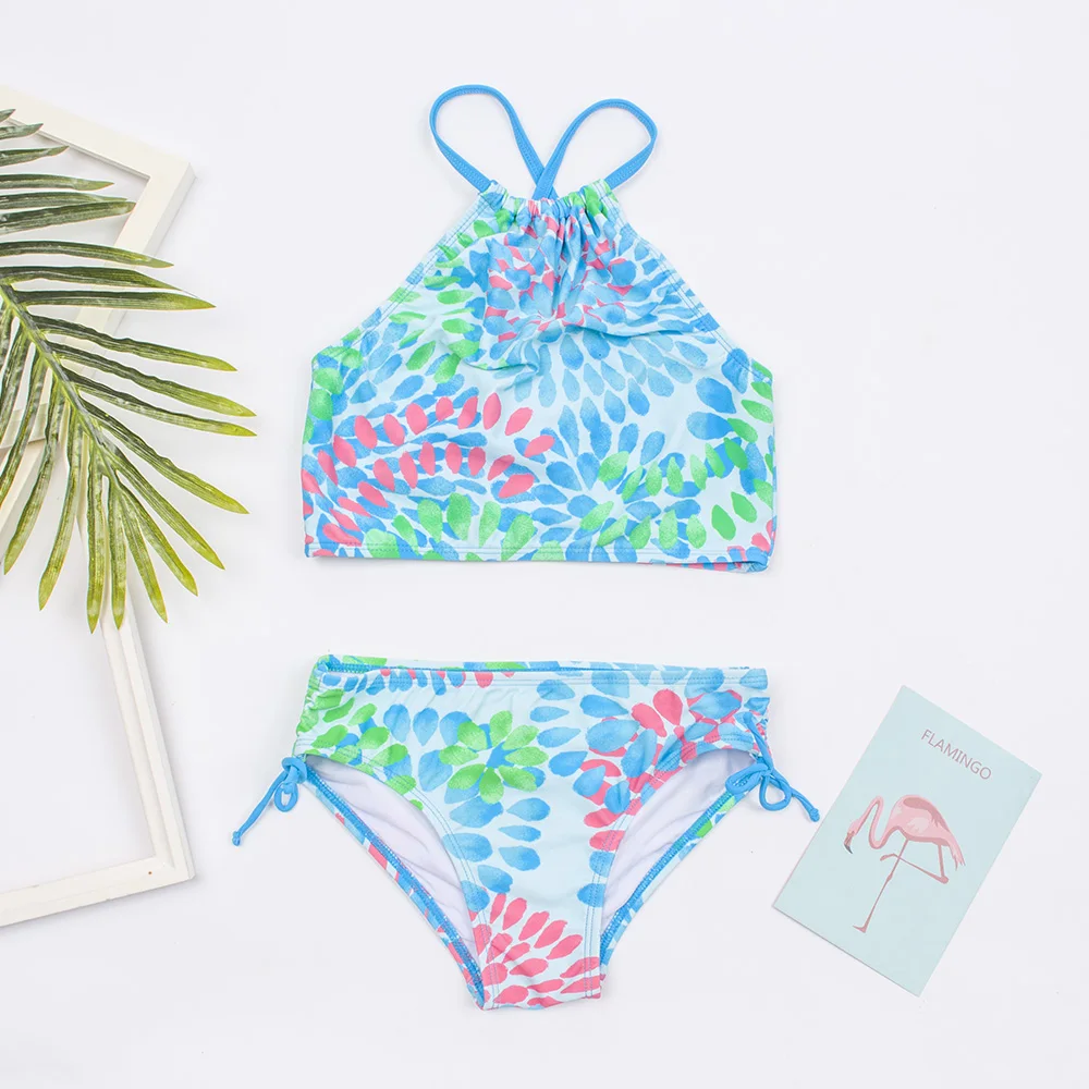 Flower Print Girls Swimsuit Swimwear Colorful Kids Bikinis Summer Girls Bikini 2020 Children Biquini Infantil Bathing Suit A366