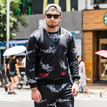 

New large size men's Sweatshirt print extra sports and leisure add fertilizer to increase