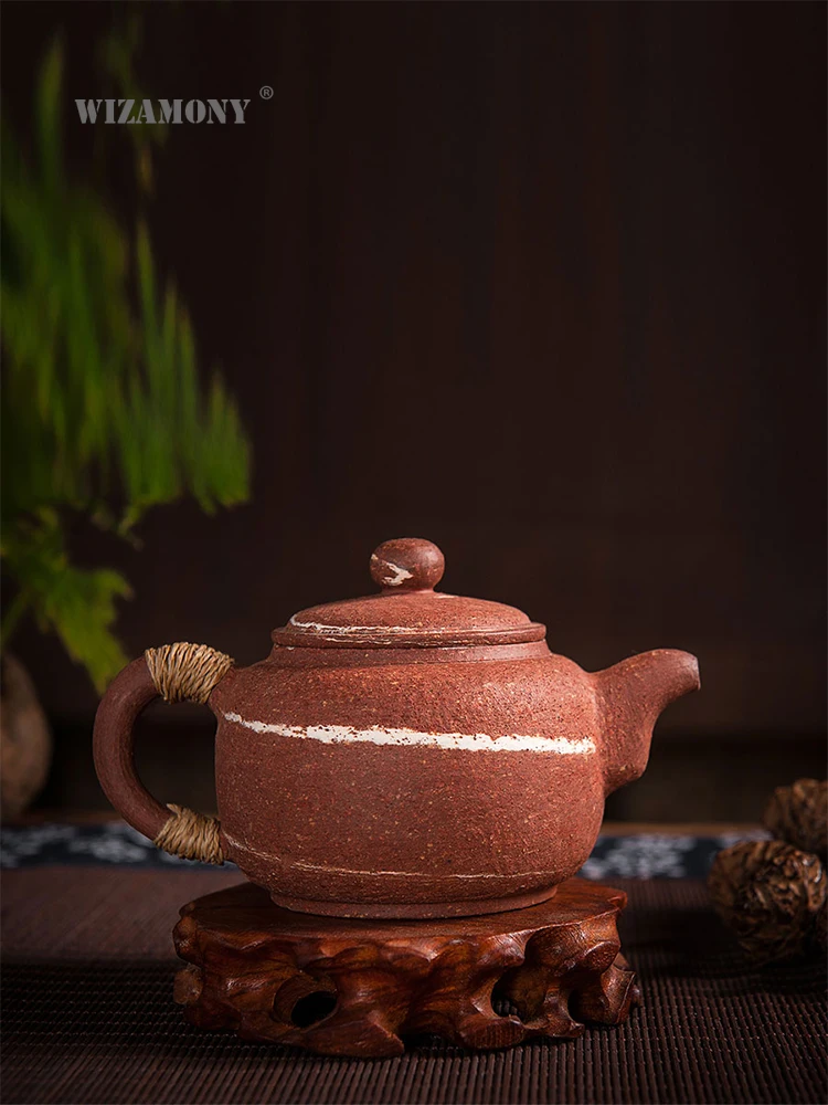 

Rongchang Antao Coarse Pottery Archaized Pot Handmade Health Teapot Kung Fu Tea Set Entirely Handmade Flat round Pot Purple Sand
