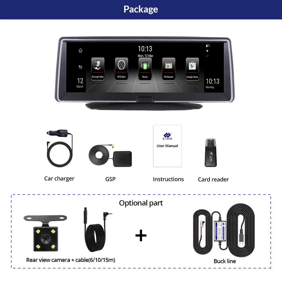 E-ACE E04 8 дюймов Автомобильный видеорегистратор камера Android 4G dvr gps навигатор ADAS автомобильный рекордер 1080P HD видеорегистратор ночное видение камера заднего вида