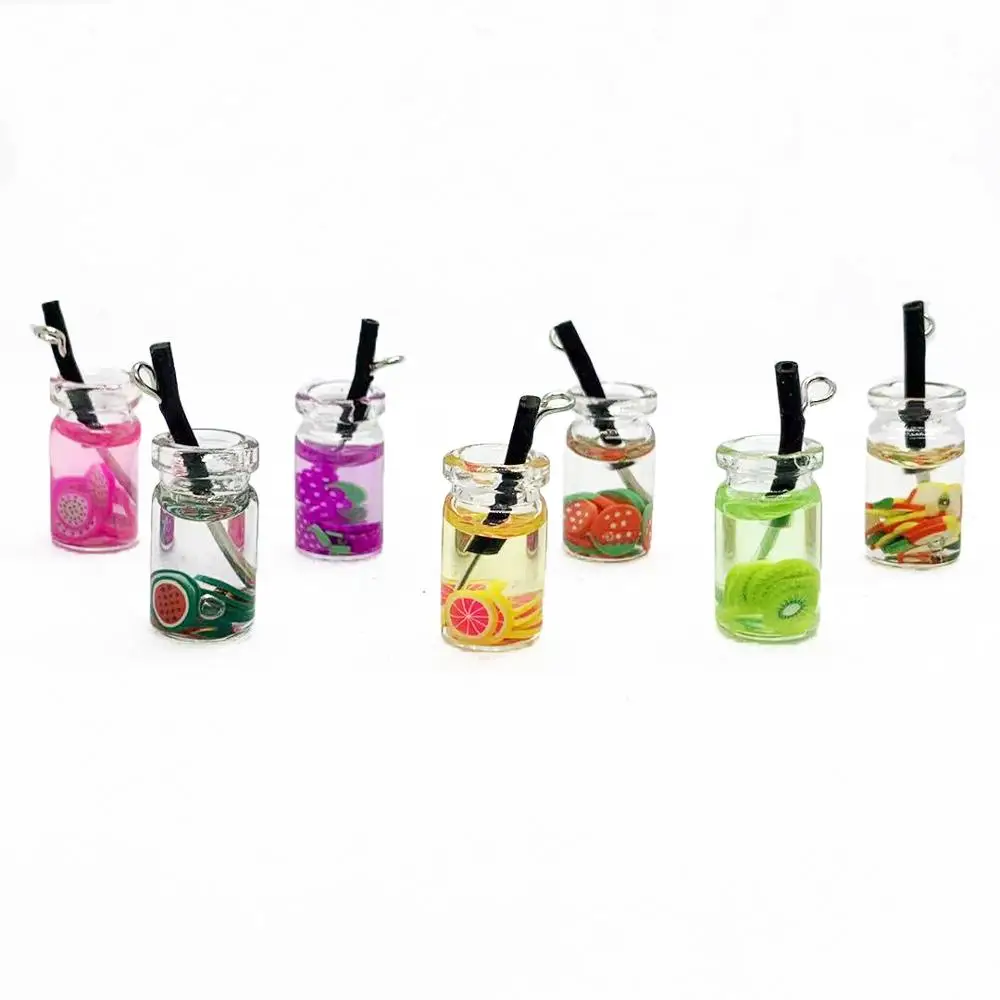 7pcs 10*23mm Cute Glass Juice Bottle Charms Pendants For DIY Fruit Decoration Earrings Key Chains Fashion Jewelry Accessories