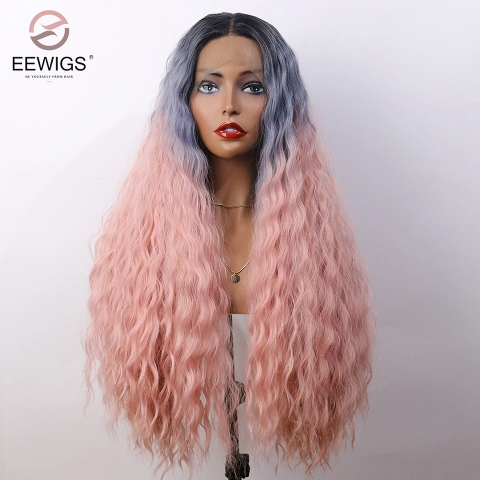 EEWIGS 3 тона цвет Омбре парик термостойкие волосы синтетические волосы на кружеве парик косплей Glueless длинные вьющиеся парики для черных женщин