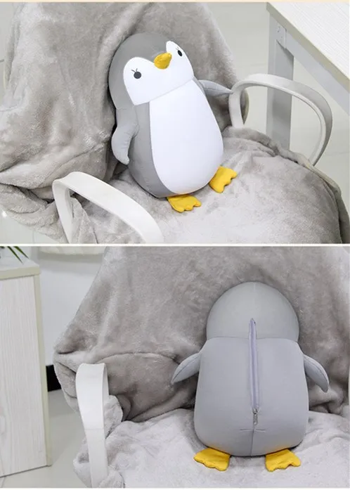 Kikkerland Dual Purpose-in-Pillow Multi-functional U-shaped Pillow Grains Penguin Neck Support Pillow-Transformation Pillow
