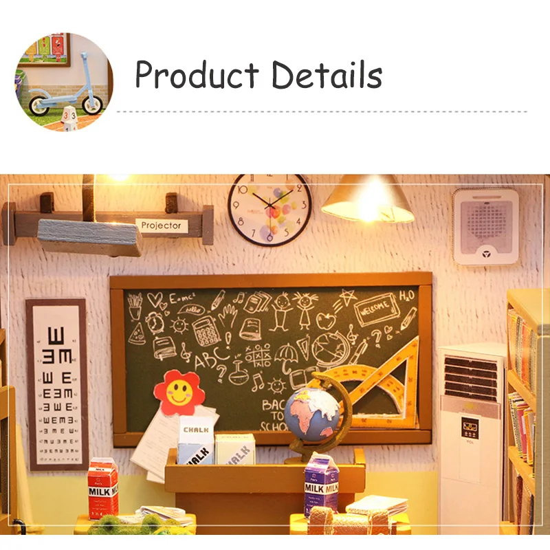 M907 New Classroom Miniatura Wooden Doll House Furniture Wooden Miniaturas Dollhouse Toys for Children Birthday Gifts