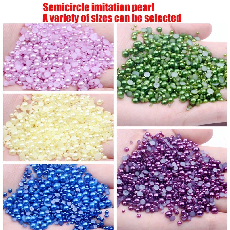 하프 라운드 모조 진주 비즈, 플랫백 새틴 광택, ABS 모듬 플라스틱 비즈, 공예 DIY, 3mm, 4mm, 6mm, 8mm, 9mm, 10mm, 12mm, 14mm, 50-1000 개