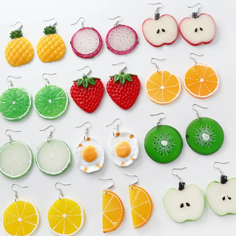 

Cold Wind Dangle Earrings Fruit Lemon Strawberry Orange Dragon Fruit Drop Earrings Pendant Simple Personality Fun Fruit Earrings