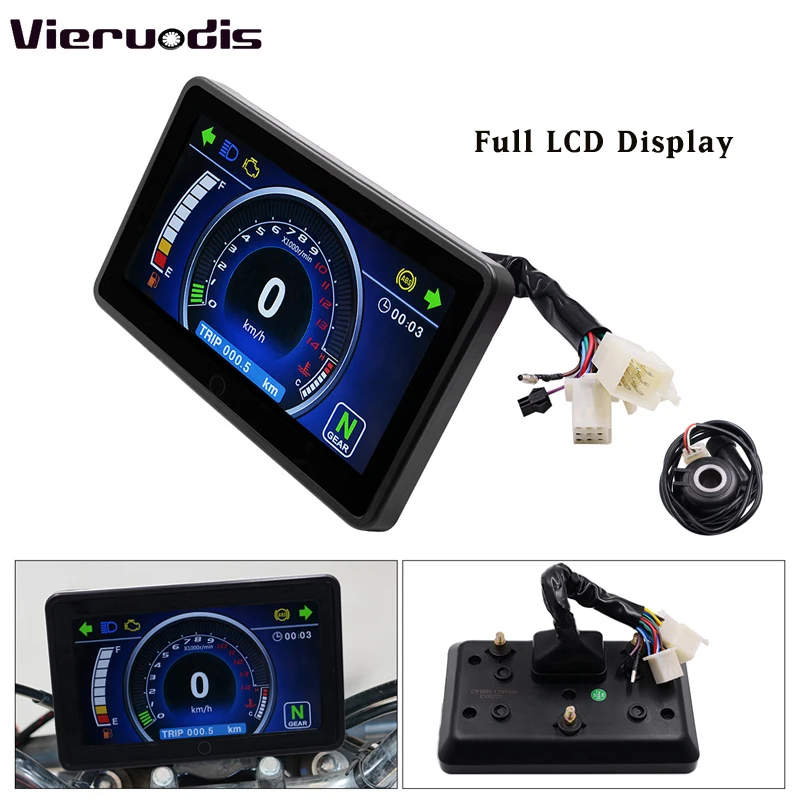 KAOLALI Motorcycle Speedometer Tachometer Universal 13000rpm LCD Digital Odometer Gauge Adjustable 7 Colors For 2,4 Cylinders