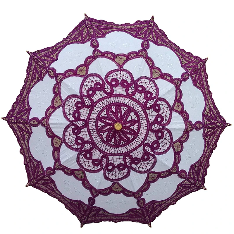 Lace Parasol Umbrella Vintage Wedding Bridal Umbrella For Bridesmaids White Red Pink Cotton Wooden Handle Decoration