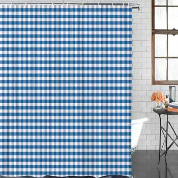 

Blue White Checkers Plaids Pattern Fabric Bathroom Shower Curtain Home Decor Bath Curtains,Waterproof Washable Small Stall Size
